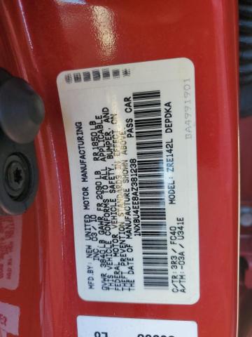 1NXBU4EE8AZ381238 - 2010 TOYOTA COROLLA BASE RED photo 12