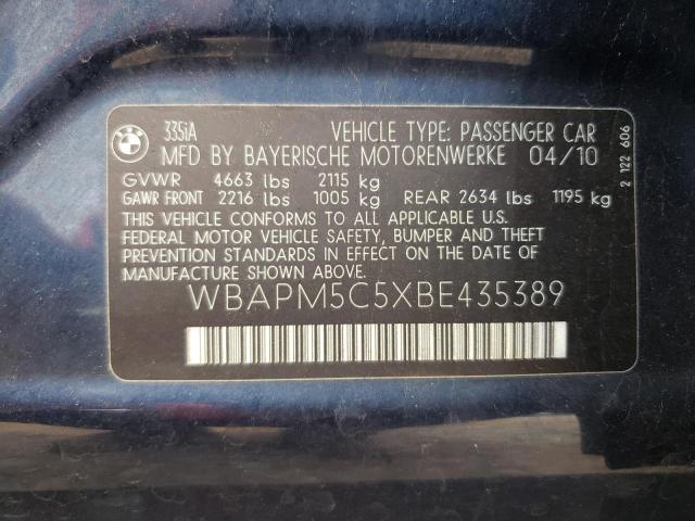 WBAPM5C5XBE435389 - 2011 BMW 335 I BLUE photo 12