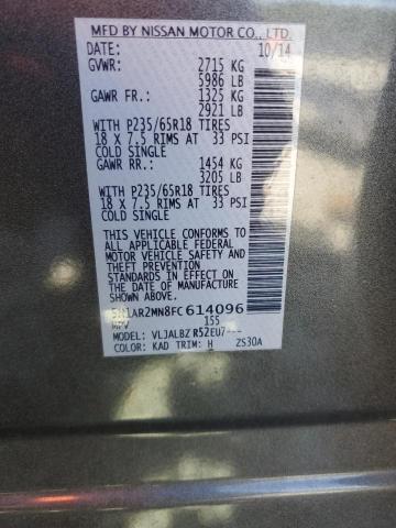 5N1AR2MN8FC614096 - 2015 NISSAN PATHFINDER S GRAY photo 14