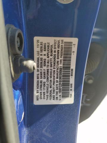 19XFC2F8XME000661 - 2021 HONDA CIVIC SPORT BLUE photo 12