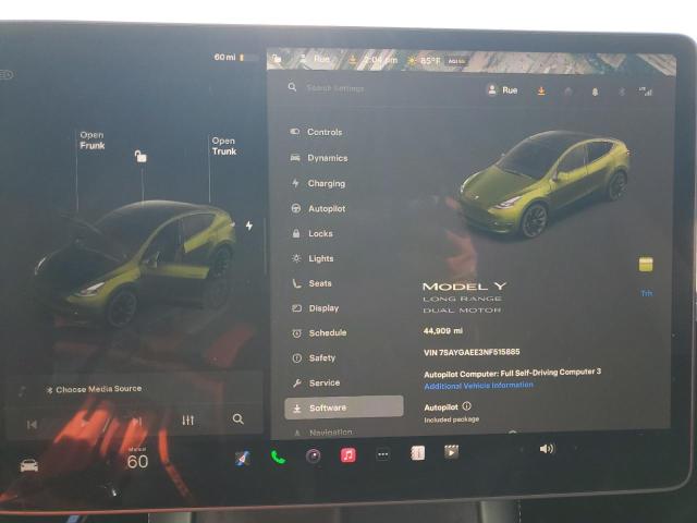 7SAYGAEE3NF515885 - 2022 TESLA MODEL Y WHITE photo 9