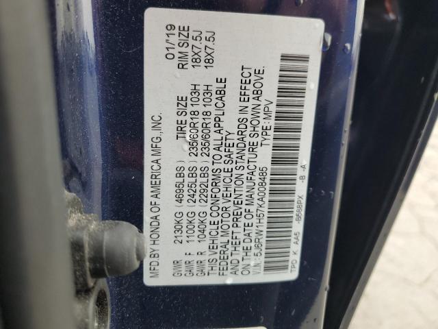 5J6RW1H57KA008485 - 2019 HONDA CR-V EX BLUE photo 14