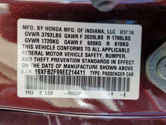 19XFB2F99EE214411 - 2014 HONDA CIVIC EXL MAROON photo 13