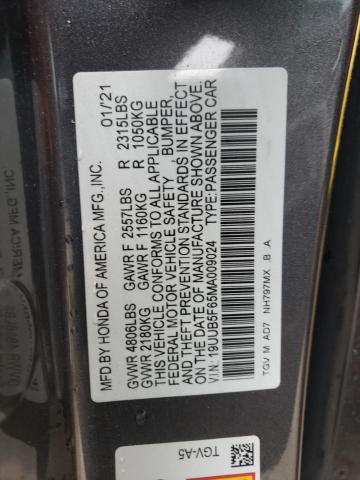 19UUB5F65MA009024 - 2021 ACURA TLX ADVANCE 灰色 照片 12