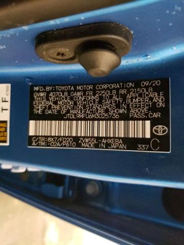 JTDL9MFU6M3025736 - 2021 TOYOTA PRIUS LE BLUE photo 12