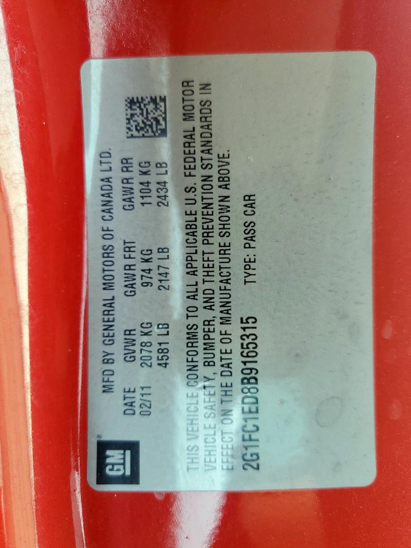 2G1FC1ED8B9165315 - 2011 CHEVROLET CAMARO LT RED photo 12