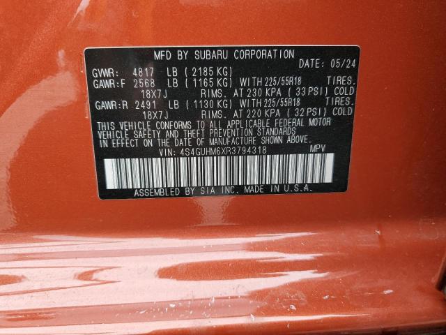 4S4GUHM6XR3794318 - 2024 SUBARU CROSSTREK LIMITED ORANGE photo 12