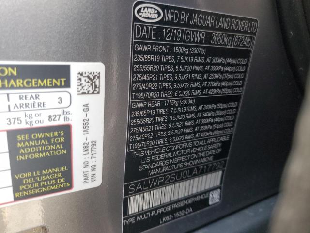SALWR2SU0LA717792 - 2020 LAND ROVER RANGE ROVE HSE GRAY photo 12