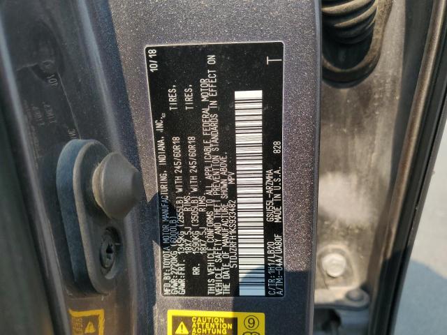 5TDJZRFH1KS933482 - 2019 TOYOTA HIGHLANDER SE GRAY photo 13