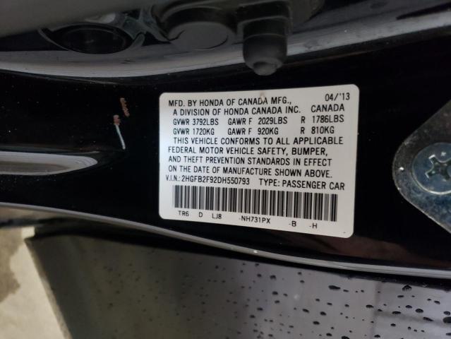 2HGFB2F92DH550793 - 2013 HONDA CIVIC EXL 黑色 照片 12