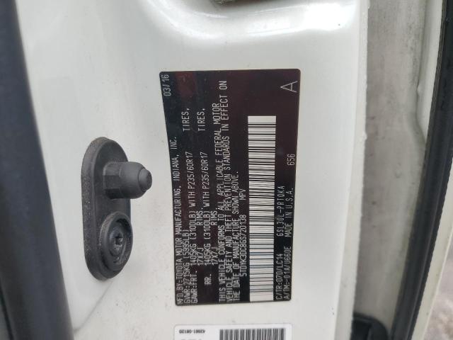 5TDYK3DC8GS720138 - 2016 TOYOTA SIENNA XLE WHITE photo 13