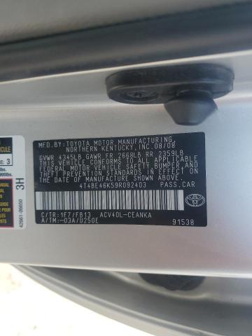4T4BE46K59R092403 - 2009 TOYOTA CAMRY BASE Silber Foto 12