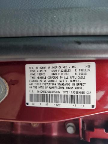 1HGCM56766A065135 - 2006 HONDA ACCORD EX Қызыл фото 12