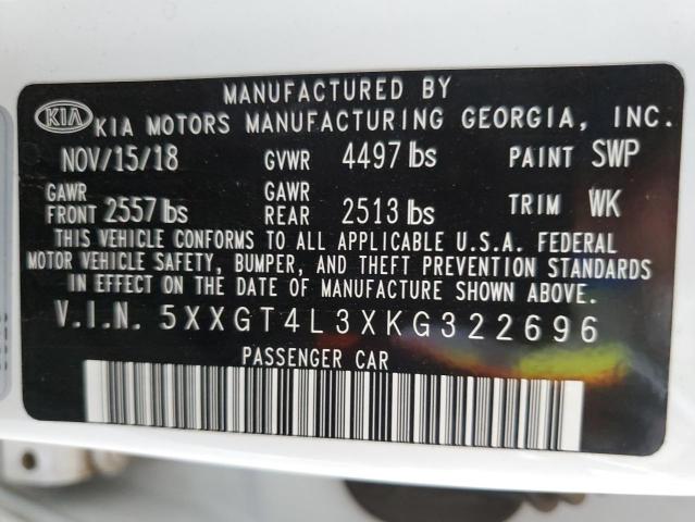 5XXGT4L3XKG322696 - 2019 KIA OPTIMA LX თეთრი ფოტო 12