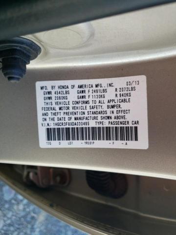 1HGCR3F8XDA030495 - 2013 HONDA ACCORD EXL 金色 照片 12