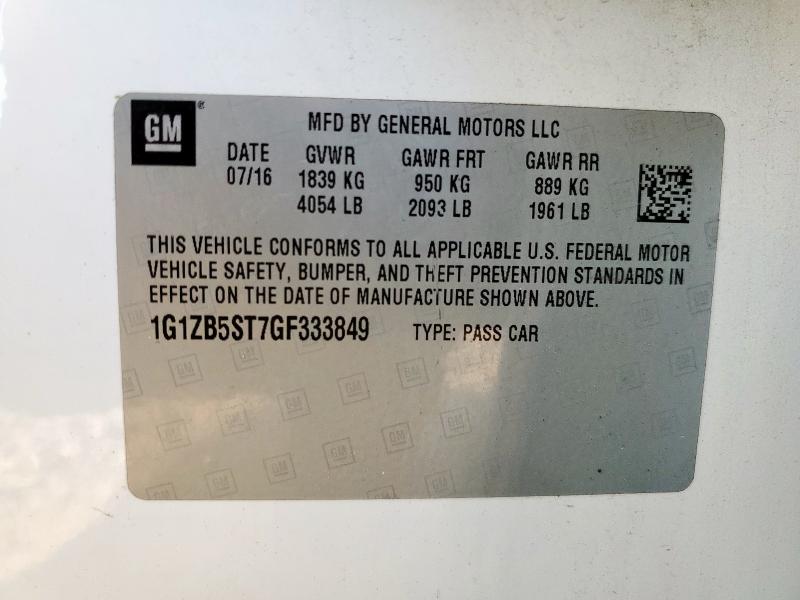 1G1ZB5ST7GF333849 - 2016 CHEVROLET MALIBU LS Blanc photo 12