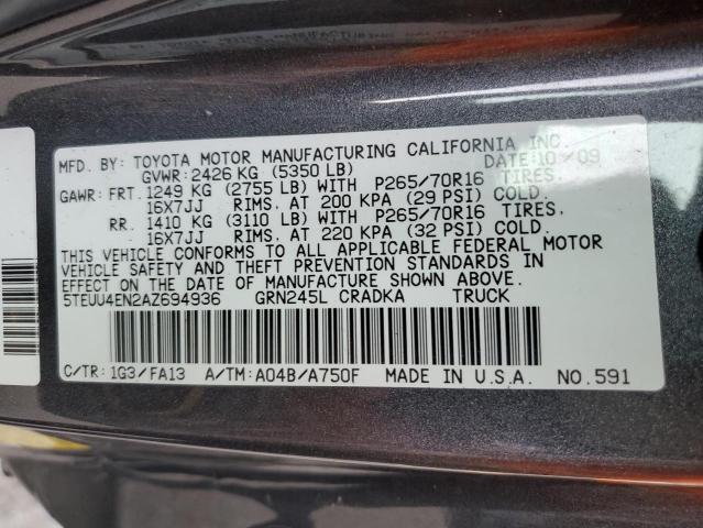 5TEUU4EN2AZ694936 - 2010 TOYOTA TACOMA ACCESS CAB GRAY photo 12