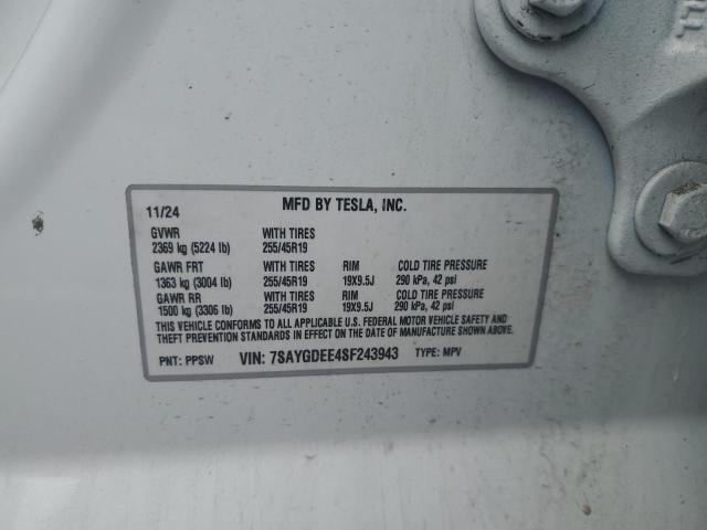 7SAYGDEE4SF243943 - 2025 TESLA MODEL Y 白色 照片 14