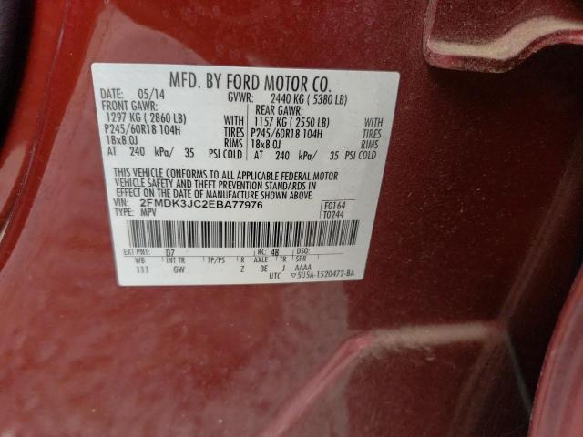 2FMDK3JC2EBA77976 - 2014 FORD EDGE SEL BURGUNDY photo 12