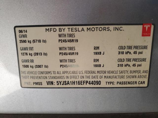 5YJSA1H16EFP44090 - 2014 TESLA MODEL S 银色 照片 13