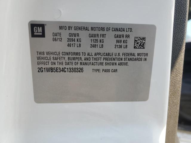 2G1WB5E34C1330326 - 2012 CHEVROLET IMPALA LT თეთრი ფოტო 12