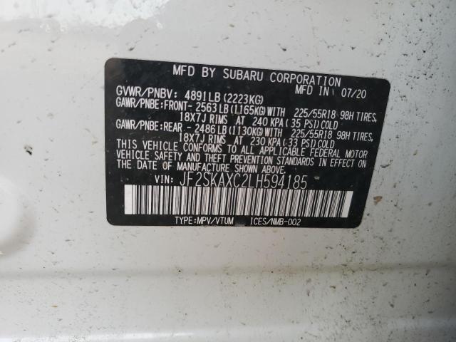JF2SKAXC2LH594185 - 2020 SUBARU FORESTER TOURING WHITE photo 13