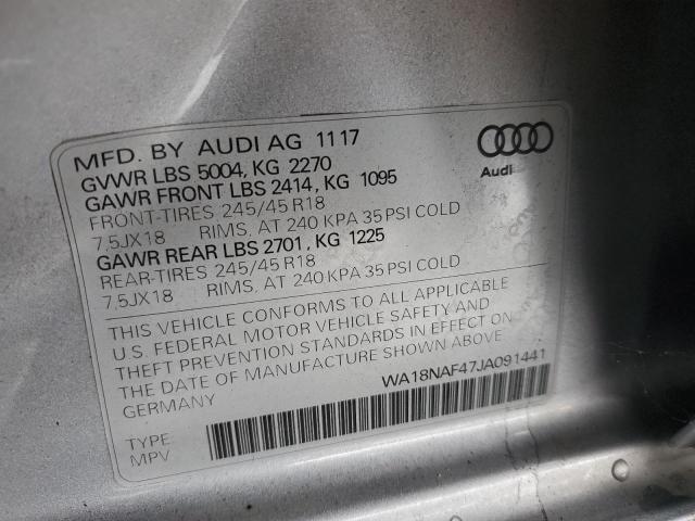 WA18NAF47JA091441 - 2018 AUDI A4 ALLROAD PREMIUM PLUS SILVER photo 12