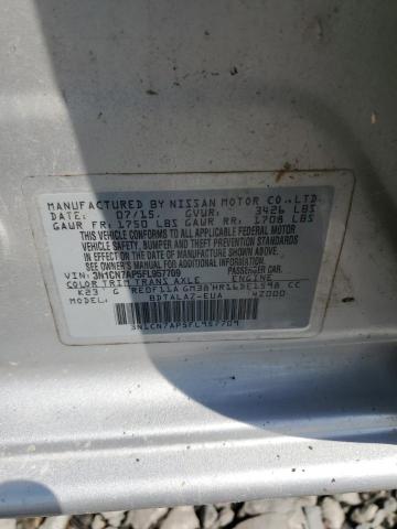 3N1CN7AP5FL957709 - 2015 NISSAN VERSA S GRAY photo 12