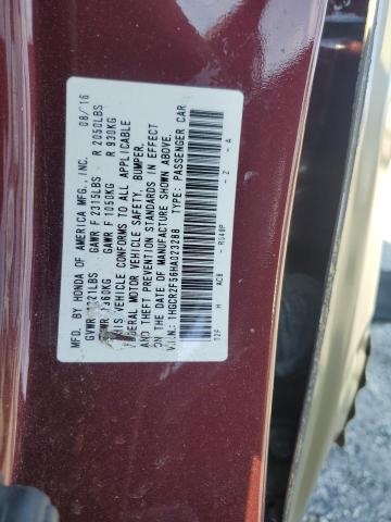 1HGCR2F56HA023288 - 2017 HONDA ACCORD SPORT BURGUNDY photo 12