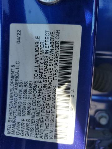 1HGCV1F30NA048624 - 2022 HONDA ACCORD SPORT BLUE photo 13