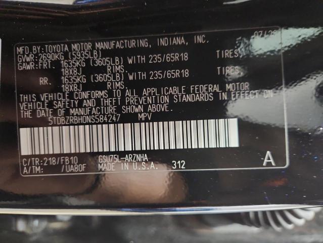 5TDBZRBH0NS584247 - 2022 TOYOTA HIGHLANDER L Черный фото 12