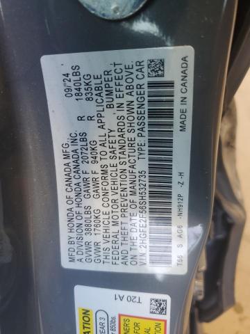 2HGFE2F56SH532735 - 2025 HONDA CIVIC SPORT GRAY photo 13