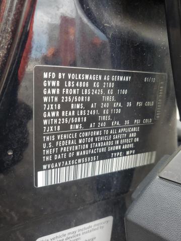 WVGAV7AX6CW559351 - 2012 VOLKSWAGEN TIGUAN S BLACK photo 13