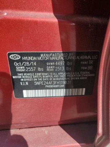 5NPE24AF3FH119831 - 2015 HYUNDAI SONATA SE RED photo 12