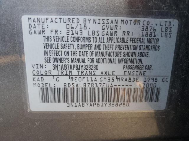 3N1AB7AP8JY328280 - 2018 NISSAN SENTRA S GRAY photo 13