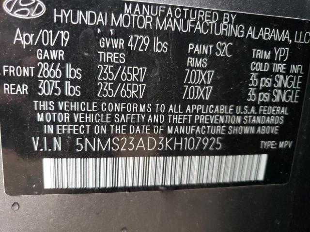 5NMS23AD3KH107925 - 2019 HYUNDAI SANTA FE SE GRAY photo 13