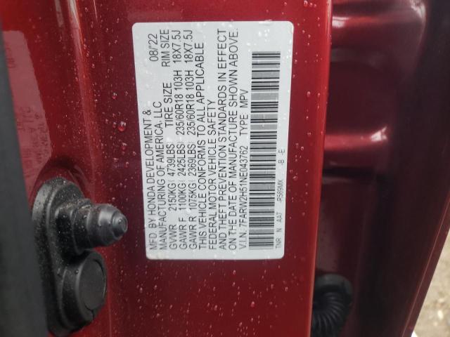 7FARW2H51NE043762 - 2022 HONDA CR-V EX RED photo 12