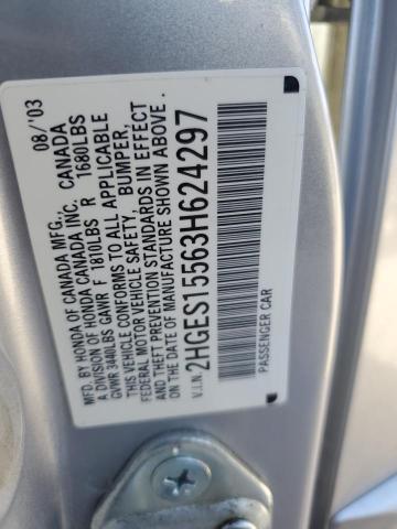 2HGES15563H624297 - 2003 HONDA CIVIC LX SILVER photo 12