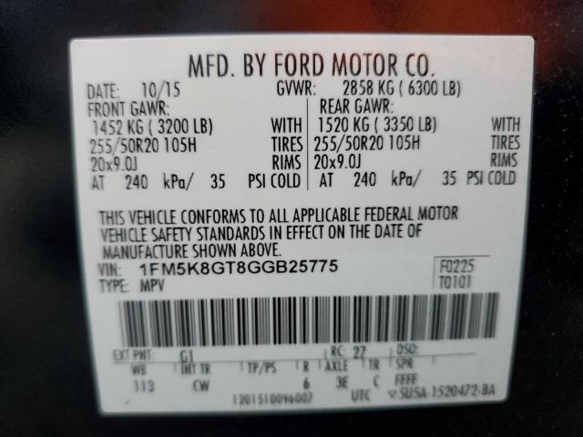 1FM5K8GT8GGB25775 - 2016 FORD EXPLORER SPORT BLACK photo 13