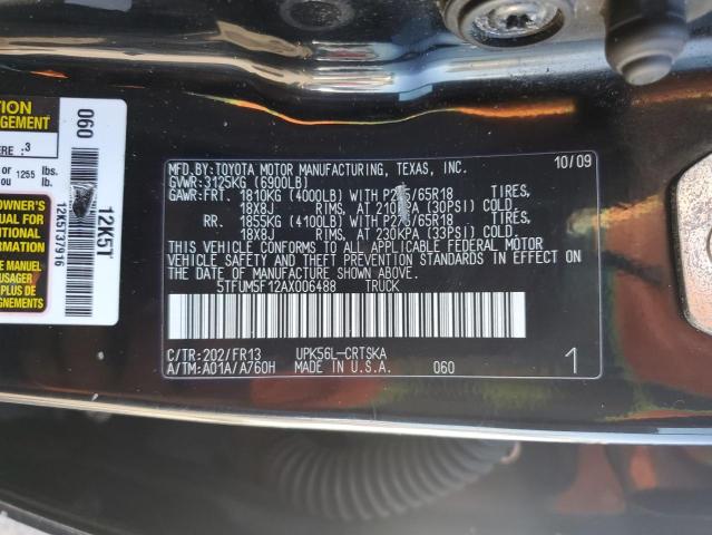 5TFUM5F12AX006488 - 2010 TOYOTA TUNDRA DOUBLE CAB SR5 BLACK photo 12