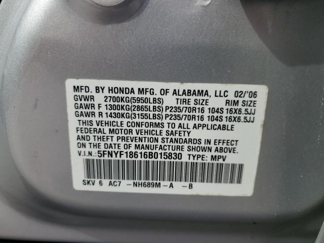 5FNYF18616B015830 - 2006 HONDA PILOT EX SILVER photo 13