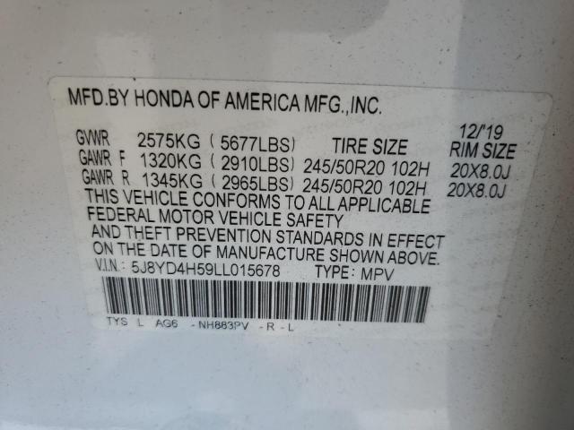 5J8YD4H59LL015678 - 2020 ACURA MDX TECHNOLOGY أبيض صورة 13
