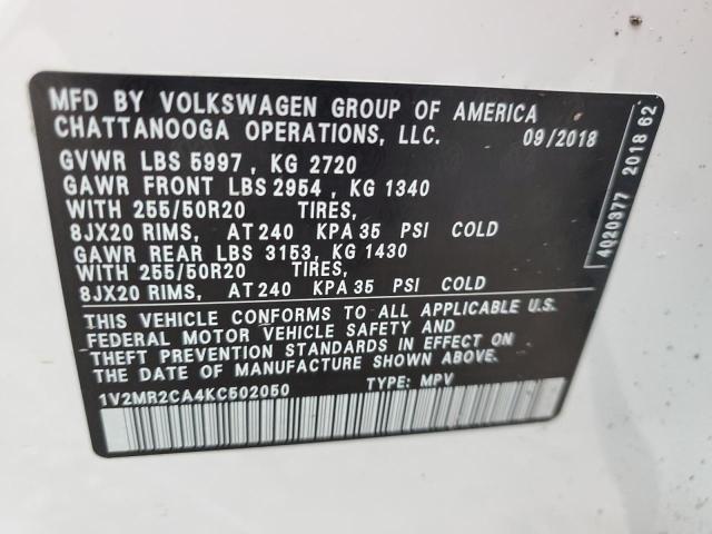 1V2MR2CA4KC502050 - 2019 VOLKSWAGEN ATLAS SEL WHITE photo 13