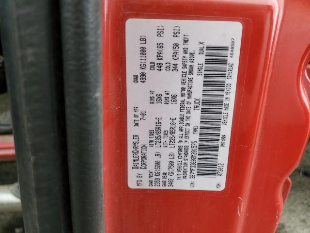 3B7MF33602M201575 - 2002 DODGE RAM 3500 RED photo 12