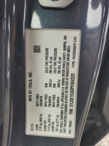 5YJ3E1EA3PF504320 - 2023 TESLA MODEL 3 灰色 照片 12
