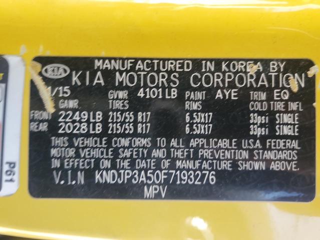 KNDJP3A50F7193276 - 2015 KIA SOUL + YELLOW photo 12