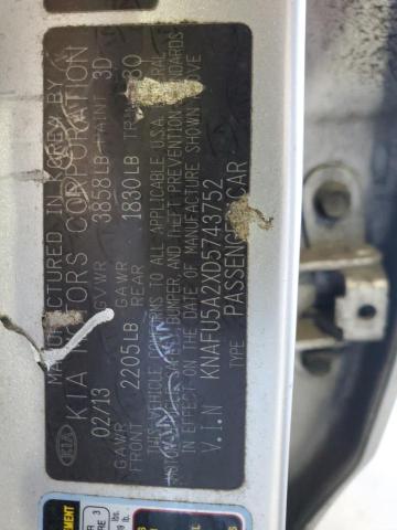 KNAFU5A2XD5743752 - 2013 KIA FORTE EX 银色 照片 12