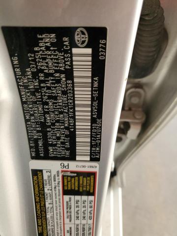 4T4BF1FK1CR203368 - 2012 TOYOTA CAMRY BASE SILVER photo 12