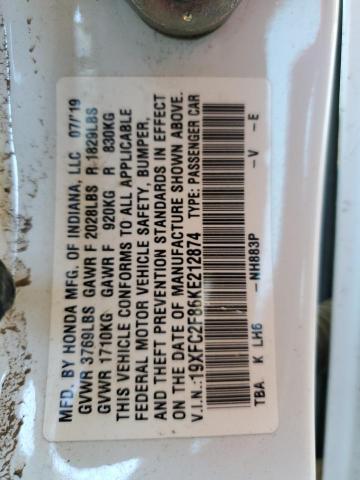 19XFC2F86KE212874 - 2019 HONDA CIVIC SPORT Սպիտակ լուսանկար 12