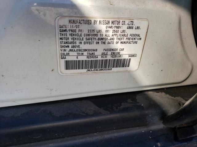 JNKAJ09E28M300948 - 2008 INFINITI EX35 BASE თეთრი ფოტო 12